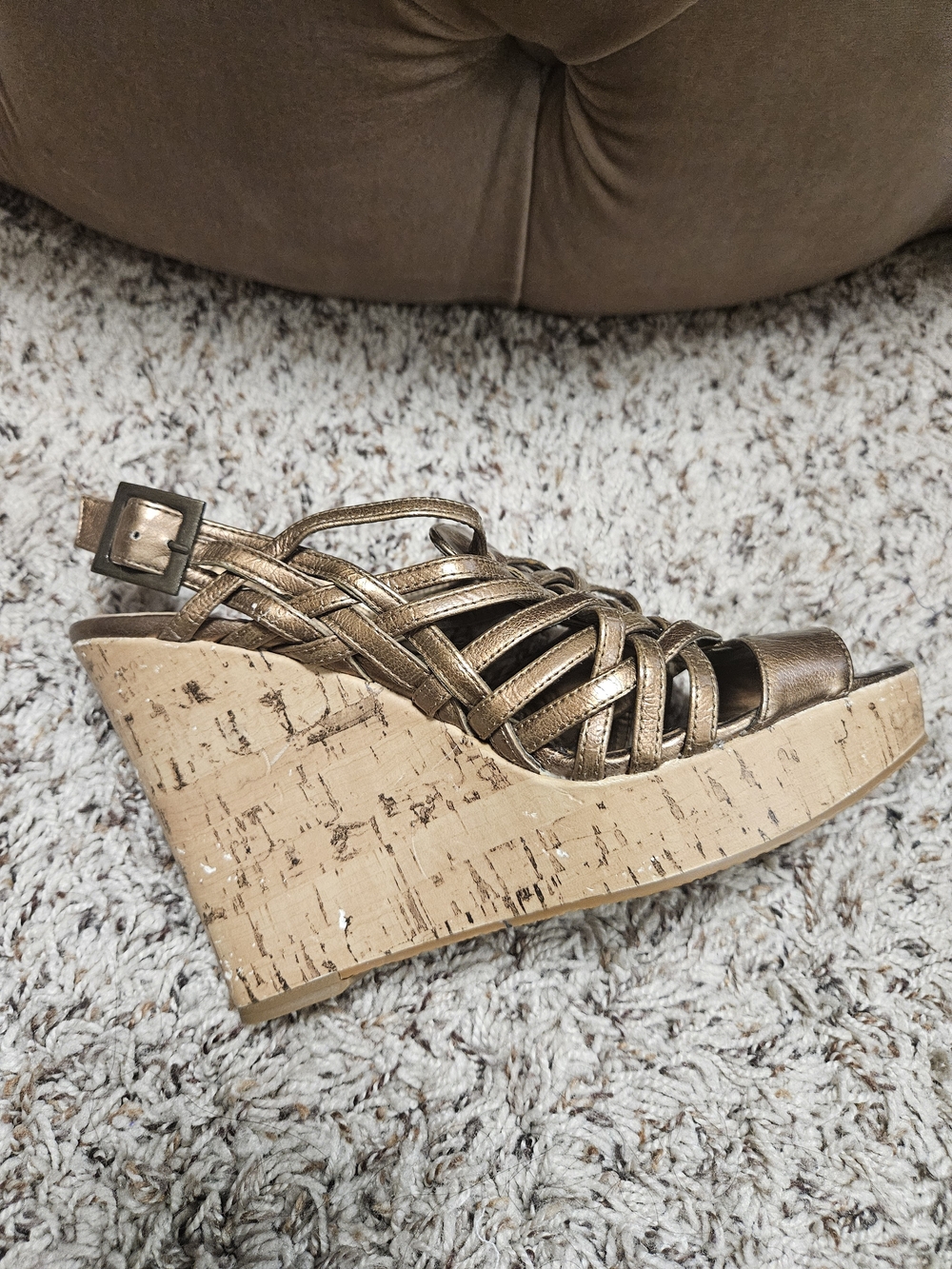 Bronze Woven Cork Wedge Sandals - Women - Picture 8 of 15